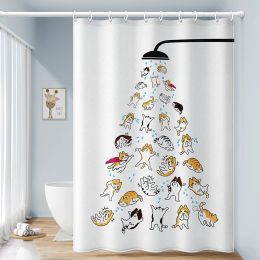 Curtains Cartoon Bathroom Shower Curtain Toilet Set Waterproof Curtain Free Punching Shower Partition Curtain with Hook Bath Curtain