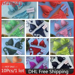 Men's T-shirts Womens Swimwear 10sets Wholesale Bikini Sets Summer Swimsuit Women 2 Piece Sexy Woven Rope Straps Beach Fashion Outfits B11461 24F5