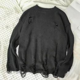 Men's Sweaters Ripped Men Women Sweater Hip Hop Pullovers Jumper Oversized All-match Spring Wash Hole Knit Couple
