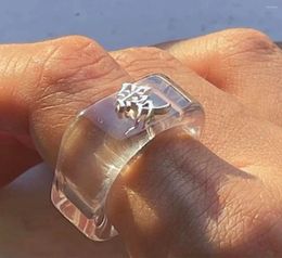 Cluster Rings Y2K E-girl Style Punk Letter Love Chinese Character Ring For Women Geometric Transparent Square Acrylic Jewelry