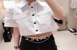 Women Luxury Letter Blouse Fashion Brand Turn Down Collar Short Sleeve High Low Crop Shirts Party Streetwear Tops Plus Size Dresse6262525