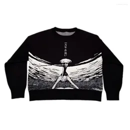 Men's Sweaters Autumn 2024 Street Gothic Harajuku Sweater Vintage Y2K Style Beautiful Anime Portrait Printed Knitted