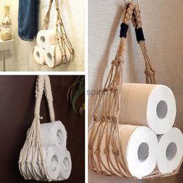 Toilet Paper Holders Nordic Hanging Cotton Rope Holder For Toilet Paper Magazine Books Holder Home Hotel Storage Hanging Pocket Rack Bathroom Decor 240313