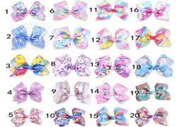 20pcs girl unicorn 5quot hair bows clips character striation ombre bowknot hairpins headwear Party hair bobbles Accessories HD356773447