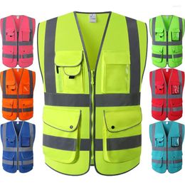 Men's Vests High Visibility Vest 9 Pockets Hi Vis Reflective Safety For Men