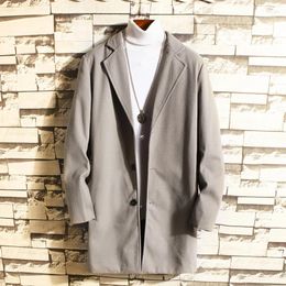 Men's Trench Coats Autumn And Winter Black Woolen Coat Korean Version Of Medium Length Men