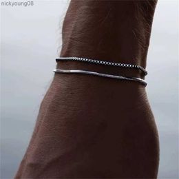 Bangle Stainless Steel Snake Bone Chain Men Bracelet Retro 18.5cm Gold Colour Bracelet For Women Hip Hop Jewellery Men Fashion AccessoriesL2403