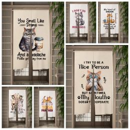 Curtains Funny Cute Cat Door Curtain Words Dining Room Door Decor Curtains Partition Curtain Drape Kitchen Entrance Hanging HalfCurtain