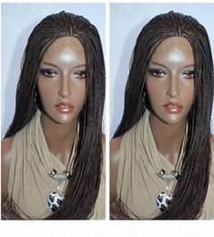 Synthetic Hair Braided Lace Front Wigs Heat Resistant Kanekalon Micro Braided Wigs burgundy brown black Colour Synthetic Braided La3698409