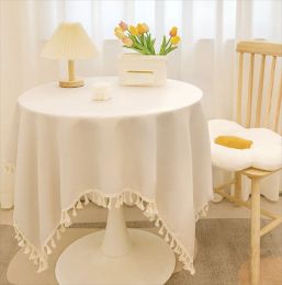 Pads Round Tablecloths Dining Table Cover Solid Colour Cotton Linen Tablecloth Dining Table Cover Home Decorative Table Cloth