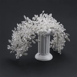 Baroque Handmade Clear Crystal Beads Bridal Hairbands Flower Tiaras Crown Rhinestone Diadem Headpieces Wedding Hair Accessories 240307
