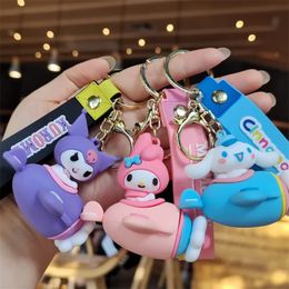 Wholesale Fashion Cute plush Keychain PVC Kuromi Rotating Aeroplane Keychain Cinnamoroll Car Keyring Dolls Toys Bag Backpack Pendant Gifts 2024