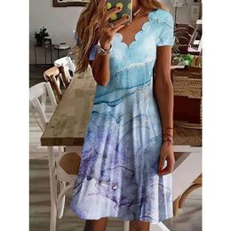 Designer Women's Fashion Casual Dress Summer New Print Wave Neck Short Sleeve Medium Length Dress clothing ladies dresses Women Dress Casual skirts for women TR44