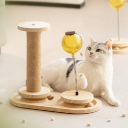 Mewoofun Cute Bee Shaped Cat Toy Spring Turntable Food Leakage Device Cat Teaser Sisal Cat Scratching Post Pet Supplies 240309