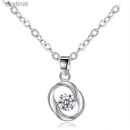 Pendant Necklaces Huitan Flower Shaped Pendant Necklace for Women Silver Color Crystal Cubic Zirconia Aesthetic Female Necklace Wedding JewelryL242313