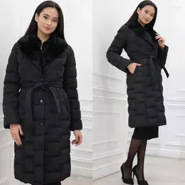 Women's Down YANA Fashion Plaid Fur Collar Parkas Women Elegant Winter Quilted Belt Coats Single Breasted Long Cotton Jackets Ladies
