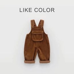 Spring Autumn Boys Girls Baby AllMatch Corduroy Byxor Solid Color Thicked Overpiece Childrens 240307