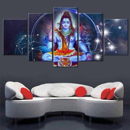 Canvas HD Prints Painting Living Room Wall Art 5 Pieces Hindu Lord Modular Home Decor Poster Shiva And Bull Nandi Pictures277T