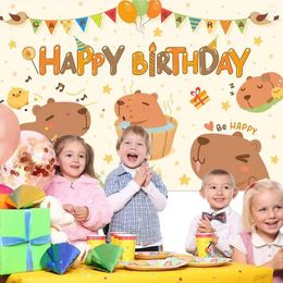 Party Decoration Happy Birthday Banner Cartoon Capybara Yard Background For Outdoor & Indoor Decor Large