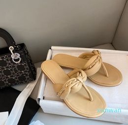 Mirror quality Genuine Leather Slippers Luxuries Designers Thong Sandals Sheepskin Designer Flip Flops Summer Women Shoes
