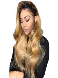 150 Density Ombre Honey Blonde Colour 1B 27 Thick Glueless Full Lace Human Hair Wigs Brazilian Body Wavy Lace Front Wig2168379