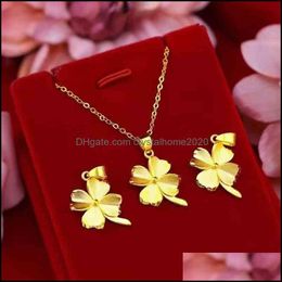 Pendant Necklaces Vietnam Sand Gold Necklace Jewelry Congo Mineral Lucky Brass -Plated Color Retaining Four Leaf Clover Drop Deliver Otl2L