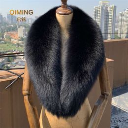 Winter 100% Real Fur Collar Woman Black Natural Scarf Shawl For Women Collars Wraps Neck Warm Scarves Female Scarfs Coat 2109282445