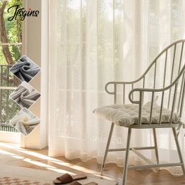 Curtains Modern Linen Look Sheer Curtains for Living Room Bedroom Tulle Curtain for Balcony Door Drape Cortinas Finished Yarn Custom Size