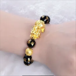 Charm Bracelets ZG Fengshui Pixiu Bracelet Natural Obsidian Stone Beads For Women Men Wealth Good Luck Buddha Unisex Wristband Jewellery