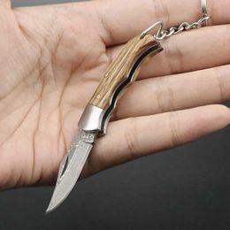 Camping Hunting Knives Pocket Knife Damascus Wooden Handle Foldable Keychain Knife For Unpacking Survival Gadgets Multitool Hand Tool 240315