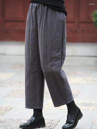 Women's Pants Johnature Women Plus Cotton Vintage 2024 Winter Solid Colour Pockets Elastic Waist Trouser Ankle-length