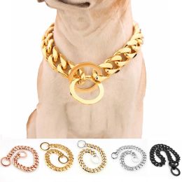 Collars Dog Chain Collar 15mm Solid Stainless Steel Necklace Dogs Collar Training Metal Strong P Chain Choker Pet Collars for Pitbulls