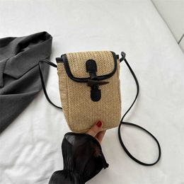 Fashionable Crossbody Small Bag Personalised Mobile Phone Women's Woven Trend Single Shoulder Cow Horn Buckle Vertical Soft Style