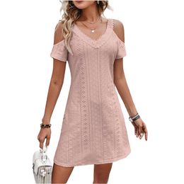 High Waist Hollow-Out Dress Chic Summer Elegant Office Ladies Vacation Dresses Fashion Casual Off Shoulder Vestidos