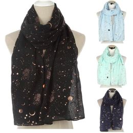 Scarves Daily Casual Sport Women Fashion Star Moon Foil PrinteScarf Wrap Silk Shawl Travel Lightweight Comfortable2593