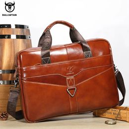 BULLCAPTAIN Mens Genuine Leather Briefcase Shoulder Bag 15 Inch Laptop Case Classic Office Business Handbag 240313