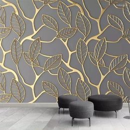 Wallpapers Custom Po Wallpaper For Walls 3D Stereoscopic Golden Tree Leaves Living Room TV Background Wall Mural Creative Paper 3D235q