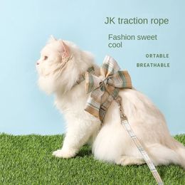 Bow I-shaped JK pet leash dog anti-break cat leash pet collar dog 240229