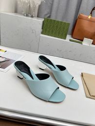 Designers High heels Leather Sexy Sandals Women Interlocking High-quality Real Leather Slippers Cut-out Slide Sandal Calf Ladies Fashion Cutout Wear Shoes