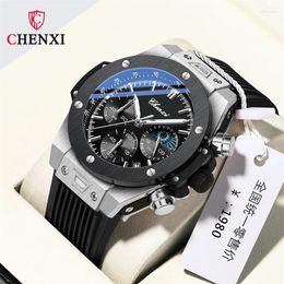 Wristwatches CHENXI 939 Casual Men's Watch Luxury Silicone Waterproof Sport Quartz Wristwatch Chronograph Military Watches Relogio Masculino