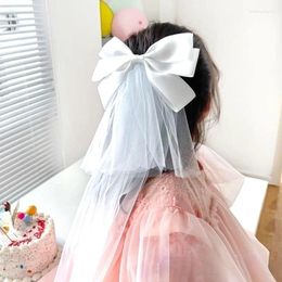 Bridal Veils Girl's Fairy Bow Veil Princess Headdress Sweet Cute White Stain Tulle Hair Clip Wedding Marriage Accessories