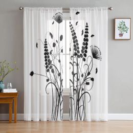 Shutters Floral Abstract Black And White Tulle Curtains For Living Room Sheer Curtain Bedroom Veil Organza Decorative Window Treatments