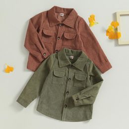 Jackets Kids Boys Corduroy Shirts Coat Solid Long Sleeve Turn-Down Collar Button-Down Toddler Fall Winter Casual Outerwear 3-7T