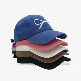 Ball Caps 2024 Korean Pink Bow Embroidered Baseball Cap Spring And Summer Sun Protection Versatile Cute Sweet Beautiful Woman's Hats