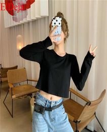 Women T Shirt Long Sleeve Crop Top Korean Style Streetwear Solid Casual Sexy Harajuku Kawaii Cotton Tee Camisa Mujer Short 20207385526