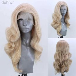 Synthetic Wigs Long Wavy Blonde Synthetic Lace Front Wig for Women Gloden Blonde Queen Wig ldd240313