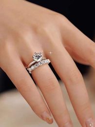 Original designer T branded Luxury Logo engrave AAA+ 7 diamond prong Ring 18K white Gold love Rings Women girl wedding engagement Jewelry USA size 6 7 8