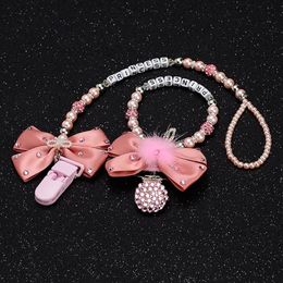 Personalised-any name set stunning pink bling pram charm/stroller toy Rattles bed toy rattle pacifier clip holder dummy clip 240311