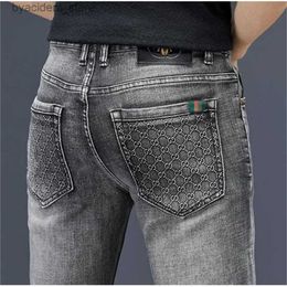 Men's Jeans Spring Fashion Cotton Mens Jeans Slim Elastic Bee Business Pants Trousers Classic Style Male Denim Grey Color28-38 L240313