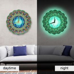 Luminous Diamond Painting Clock Mandala Diamond Painting Cross Stitch Diamond Embroidery Special Shaped Beads Home Wall Decor 20122316